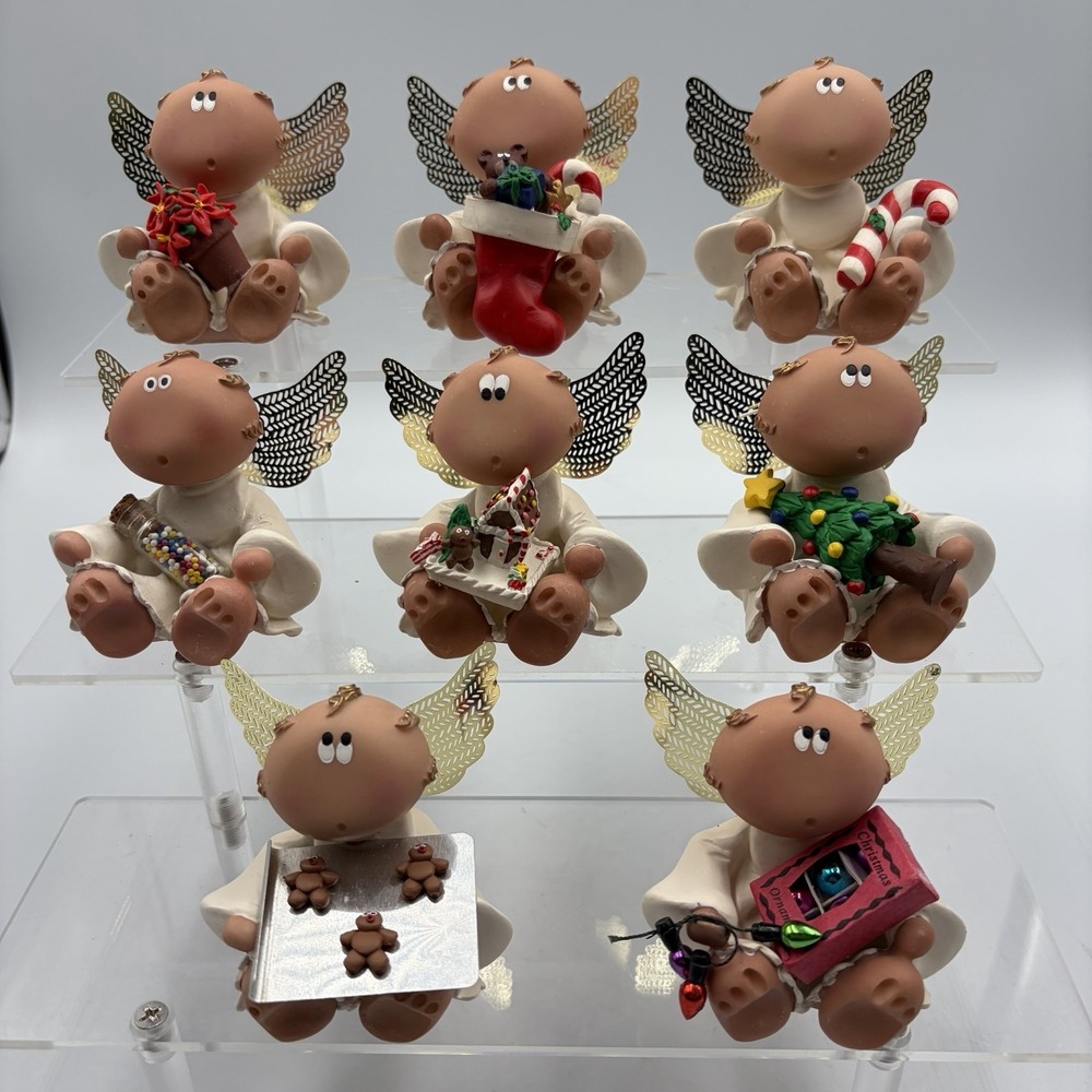 Russ and Berrie Angel Cheeks 8 Figurines. Holiday Edition Kirk Critters 2001 Y2K